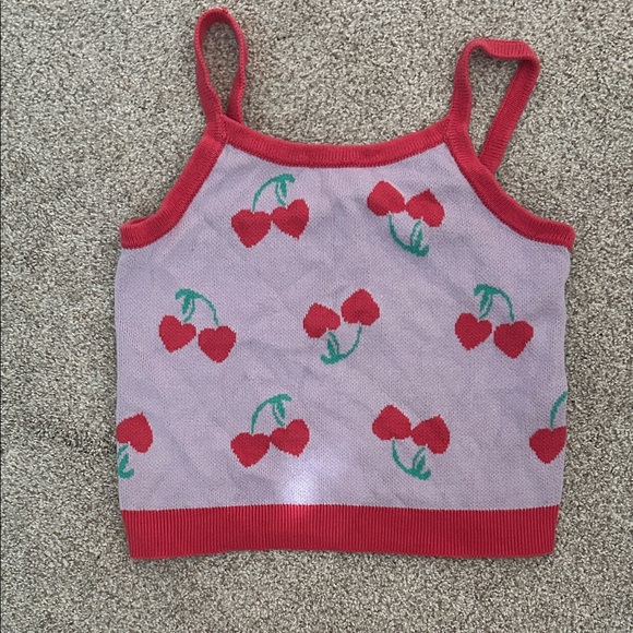Old Navy Other - Old Navy Pink Knit Cherry Tank with Red Trim